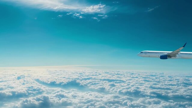 un avion de ligne travers l'&eacute;cran en volant au dessus des nuages