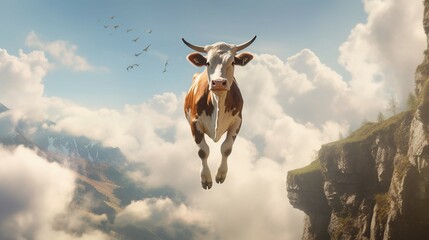 cow flaying the sky Ai Generative - obrazy, fototapety, plakaty