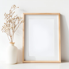 Empty picture frames hanging on a wall with bright natural lighting