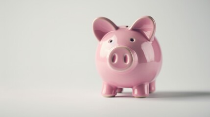 Classic pink piggy bank, standing against a clean white backdrop generative ai