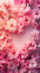 pink rose petals making love shape background