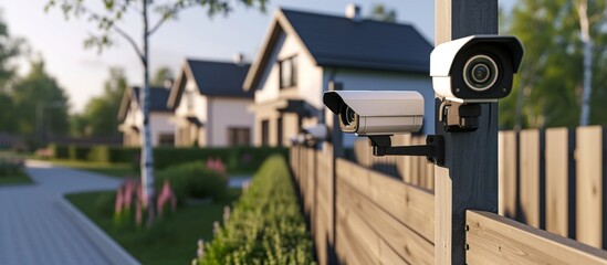 CCTV-equipped home village security system with an automatic barrier.