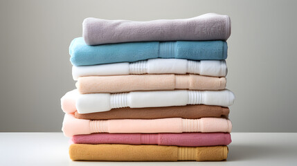 Stacks of towels folded on top of each other.