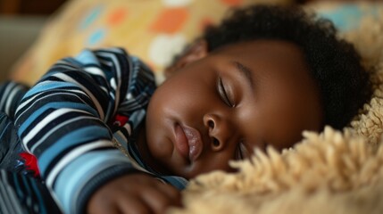 Cute black baby sleeping indoors generative ai