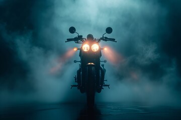 Motorcycle coming out of smoke. Smoke ride.