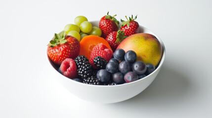 Bowl of Vibrant Fresh Fruits on Clean White Surface
