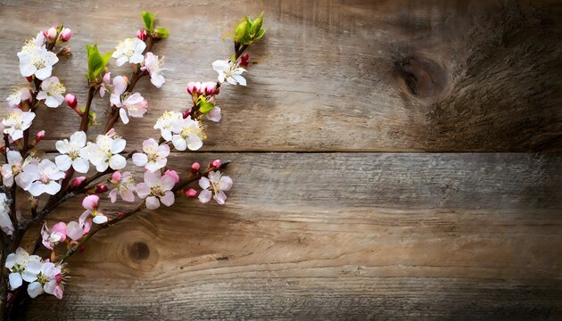 Flowers on wooden background with copy space