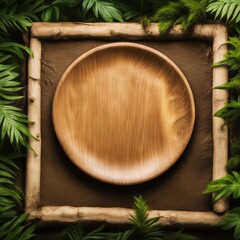 Wooden Plate Surrounded by Forest Plants Illustration