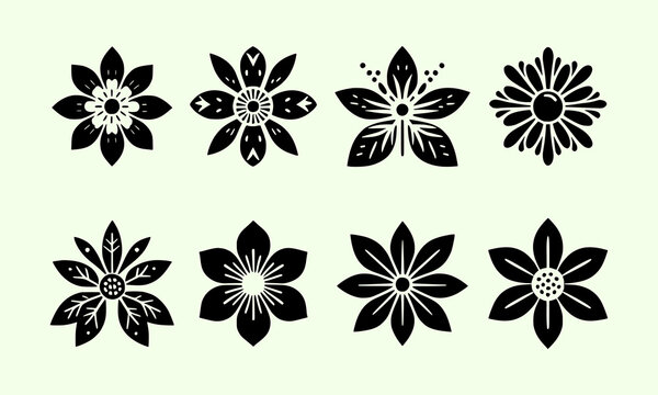 Small decorative black flowers – Collection of simple vector flowers
