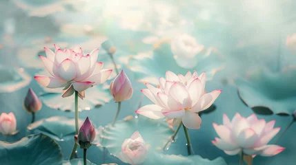 Foto op Canvas Exquisite lotus flowers in a serene tropical pond generative ai © ThisDesign