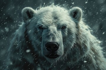 Polar Bear. Mystical Spirit Animal Illustration. Arctic Majest. Strong, magnificient animal. Snow Storm.