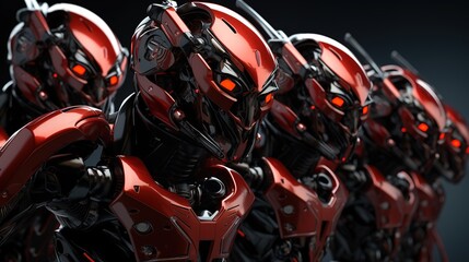3d rendering of group of robot or cyborg with black background, Ai Generated