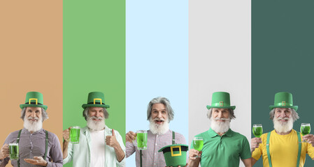 Collage with senior man celebrating st. Patrick's Day