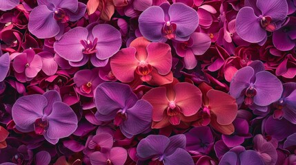 Lush orchid blooms in a vibrant array of purples and magentas generative ai - obrazy, fototapety, plakaty