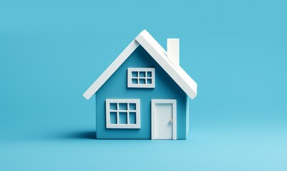 House icon on blue background. Real estate concept. 3D rendering