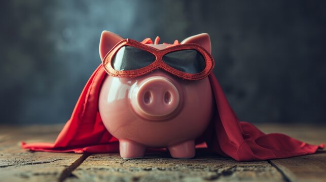 Piggy bank dressed as a superhero generative ai
