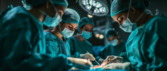 Medical Team of Females Performing Traning Operation in Hospital - obrazy, fototapety, plakaty