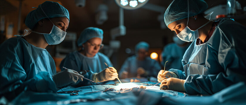 Medical Team of Females Performing Traning Operation in Hospital