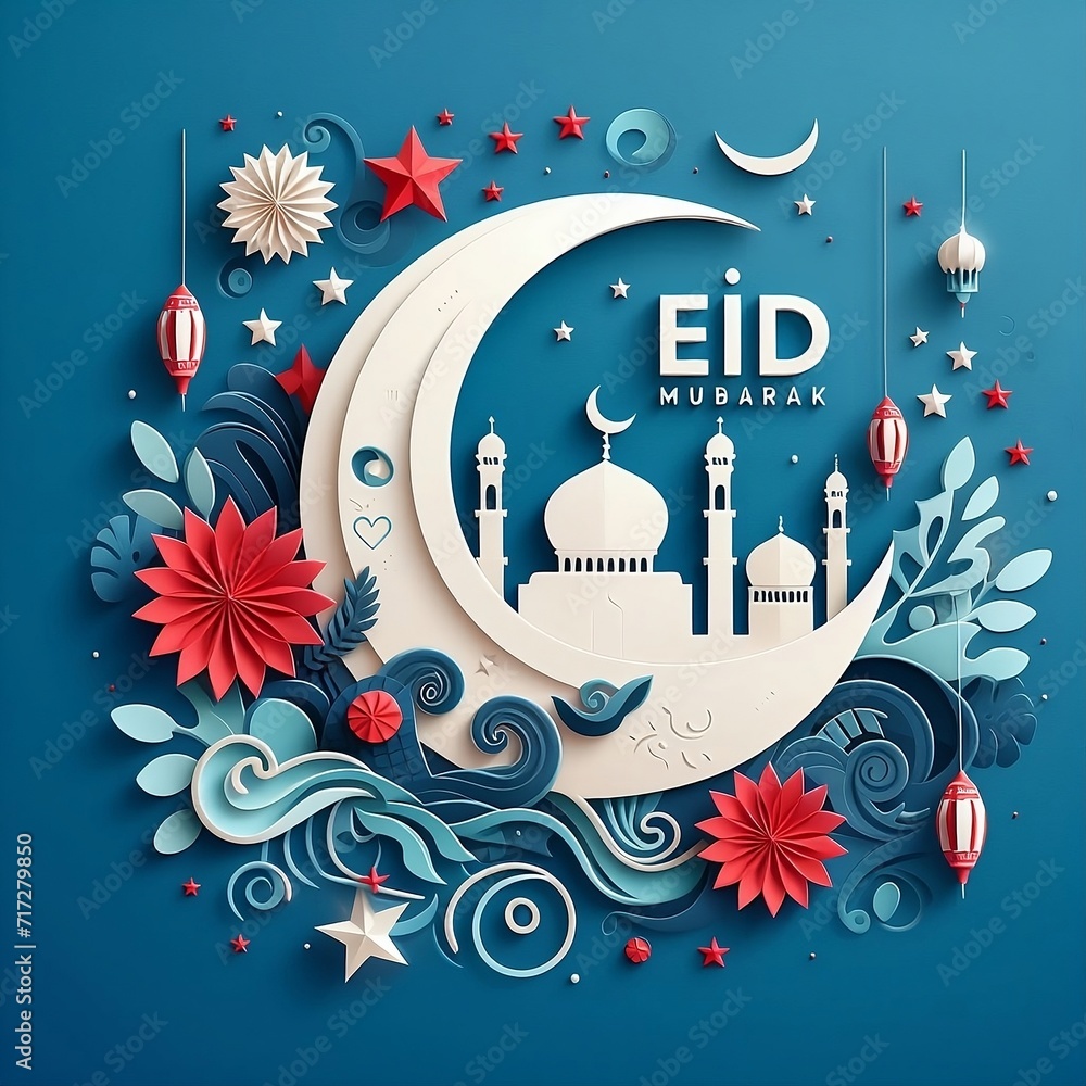 Sticker eid mubarak poster design illustration background space for copy for social media created with gener