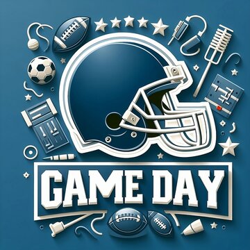 Game Day American football poster design, American football helmet, and ball with copy space for text. banner design concept of super bowl Sunday was created with generative ai	