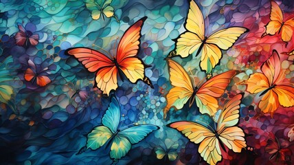 Butterfly batik painting grunge masterpiece macro view Ai generated art