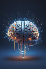 Abstract Human sci-fi Brain power futuristic , graphic with lightning . Illustration in 3D Technology.Artificial Intelligence concept