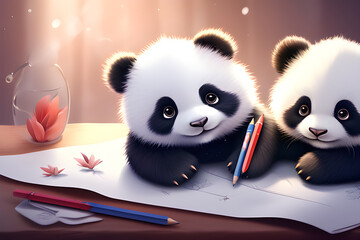 Obraz premium panda bear with a red heart