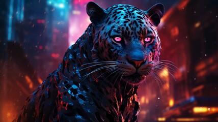 Cheetah neon dark fantasy concept Ai generated art - Powered by Adobe