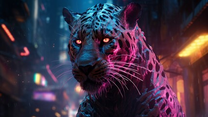 Cheetah neon dark fantasy concept Ai generated art