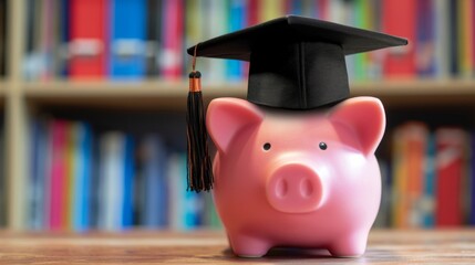 Piggy bank with a graduation cap generative ai