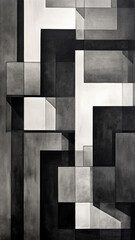 Artistic Cubist Inspiration with Overlapping Squares in Monochrome and Shadow Play
