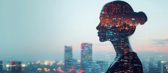 Innovation concept portrayed through data and mobile phone double exposure.