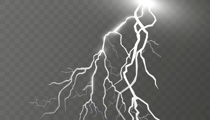 Set of lightnings. Thunder-storm and lightnings. Magic and bright lighting effects. Vector Illustration