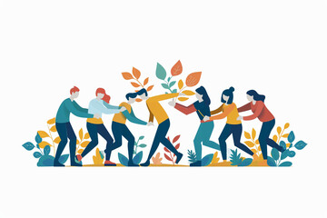 Illustration of employees in a team-building exercise, Flat illustration