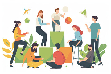 Fototapeta na wymiar Illustration of employees in a team-building exercise, Flat illustration
