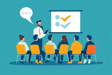 Illustration of a professional development lecture with a guest speaker, Flat illustration