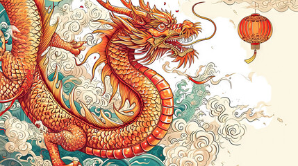 Obraz premium 2024 chinese dragon year with lantern - ai generated abstract art