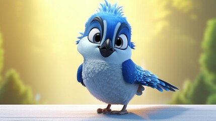 A cute cartoon blue jay character Ai Generative