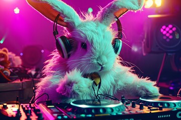 Cool Easter bunny as a dj with headphones.