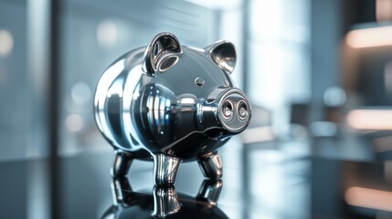 Silver metallic piggy bank on a sleek and modern background generative ai