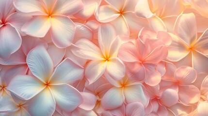 Fototapeta premium Sun-kissed plumeria flowers in a variety of soft pastels generative ai