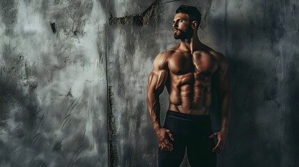 Shredded Muscular Male Fitness Model With Concrete Grey Background (Generative AI).