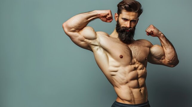 Shredded Muscular Male Fitness Model Flexing (Generative AI).
