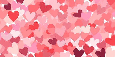 Red love heart seamless pattern illustration. Cute romantic pink hearts background print. Valentine's day holiday backdrop texture, romantic wedding design