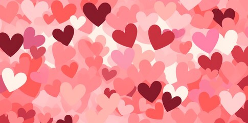 Red love heart seamless pattern illustration. Cute romantic pink hearts background print. Valentine's day holiday backdrop texture, romantic wedding design