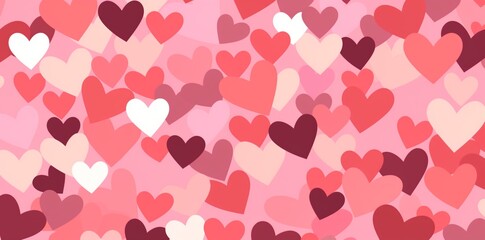 Red love heart seamless pattern illustration. Cute romantic pink hearts background print. Valentine's day holiday backdrop texture, romantic wedding design