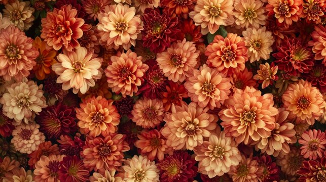 Tropical chrysanthemum flowers in a palette of autumnal hues generative ai