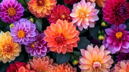 Tropical dahlias in a burst of warm and inviting colors generative ai