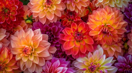 Obraz premium Tropical dahlias in a burst of warm and inviting colors generative ai