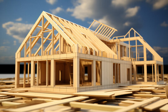 frame house, house under construction, Wooden frame, building wood houses, wood structure house construction